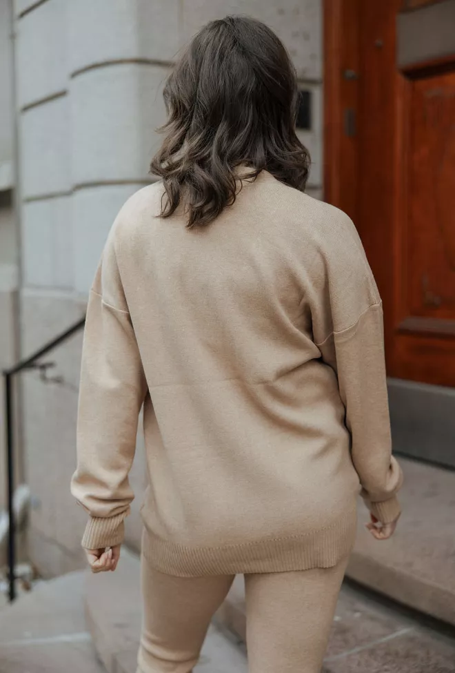 トップス argue 2WAY 90s CARDIGAN / CAMEL Oversized Beige Cable Knit Zip-Up Hoodie - Grunge & Retro